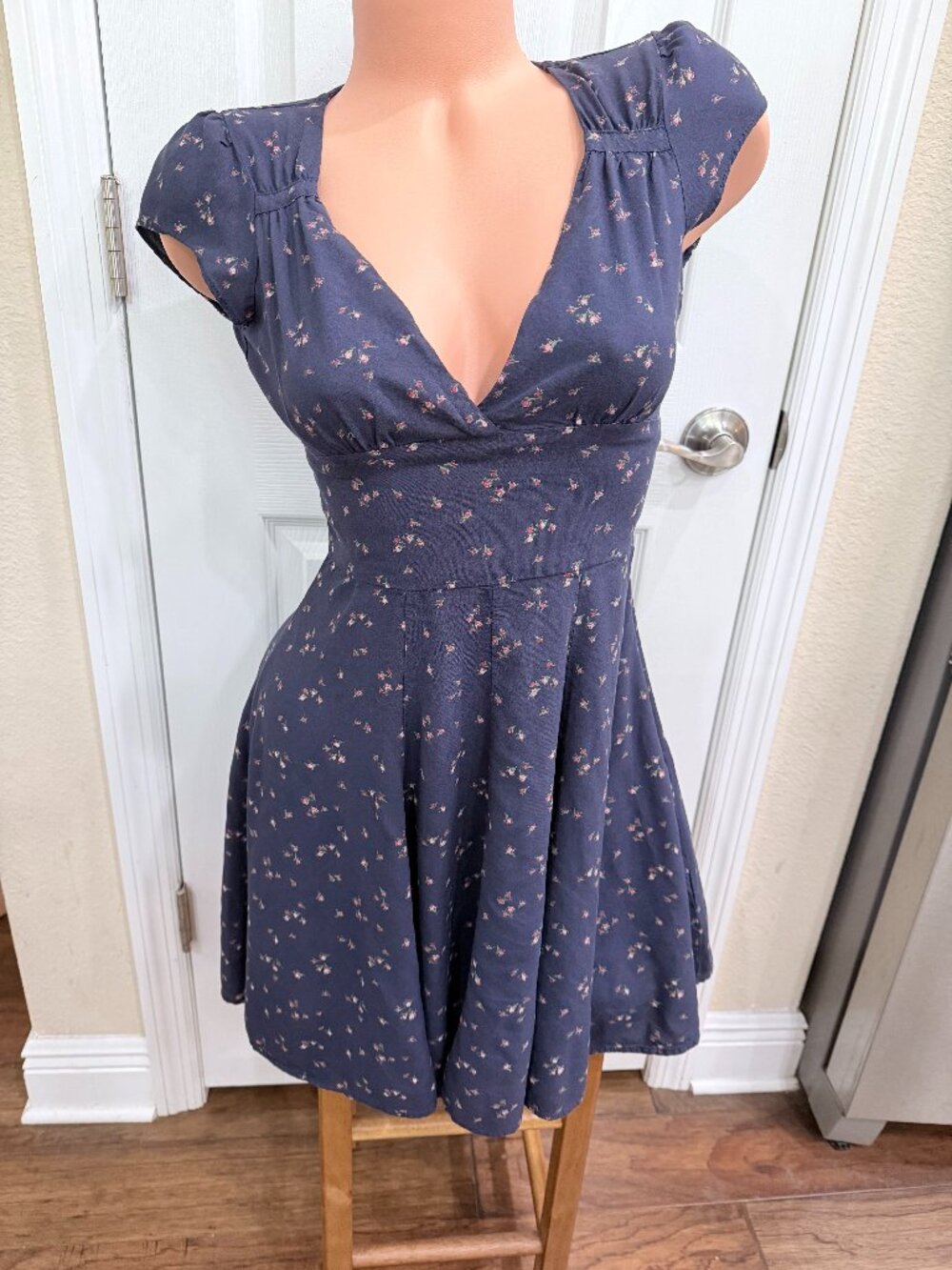 Denim & Supply Ralph Lauren Blue Floral Mini Open Back Skater Dress Size 2